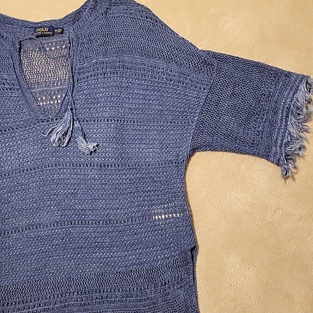 Polo Ralph Lauren Women's Linen Indigo Blue Fringed Hem Italian Yarn Cover Up M